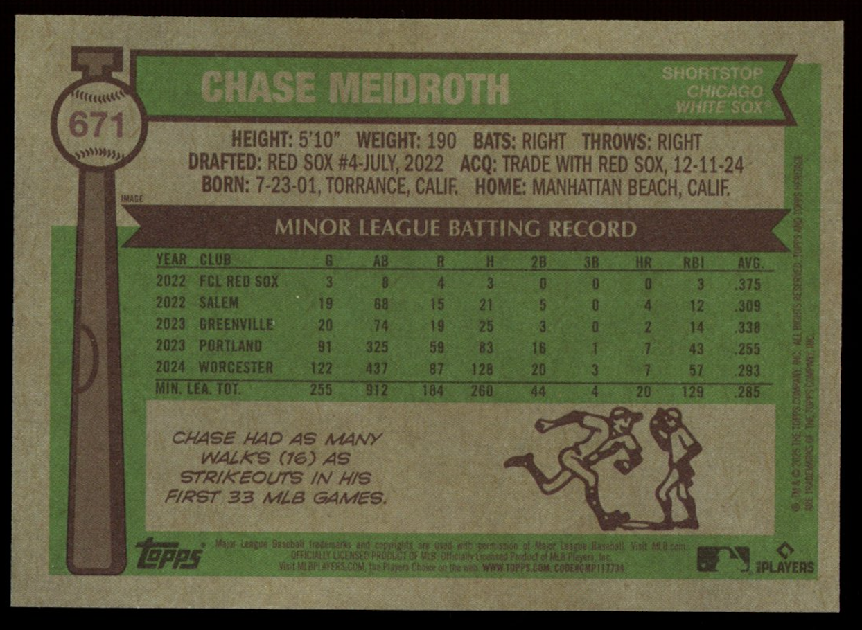 CHASE MEIDROTH 2025 Topps Heritage High Number Image Variation Rookie #671