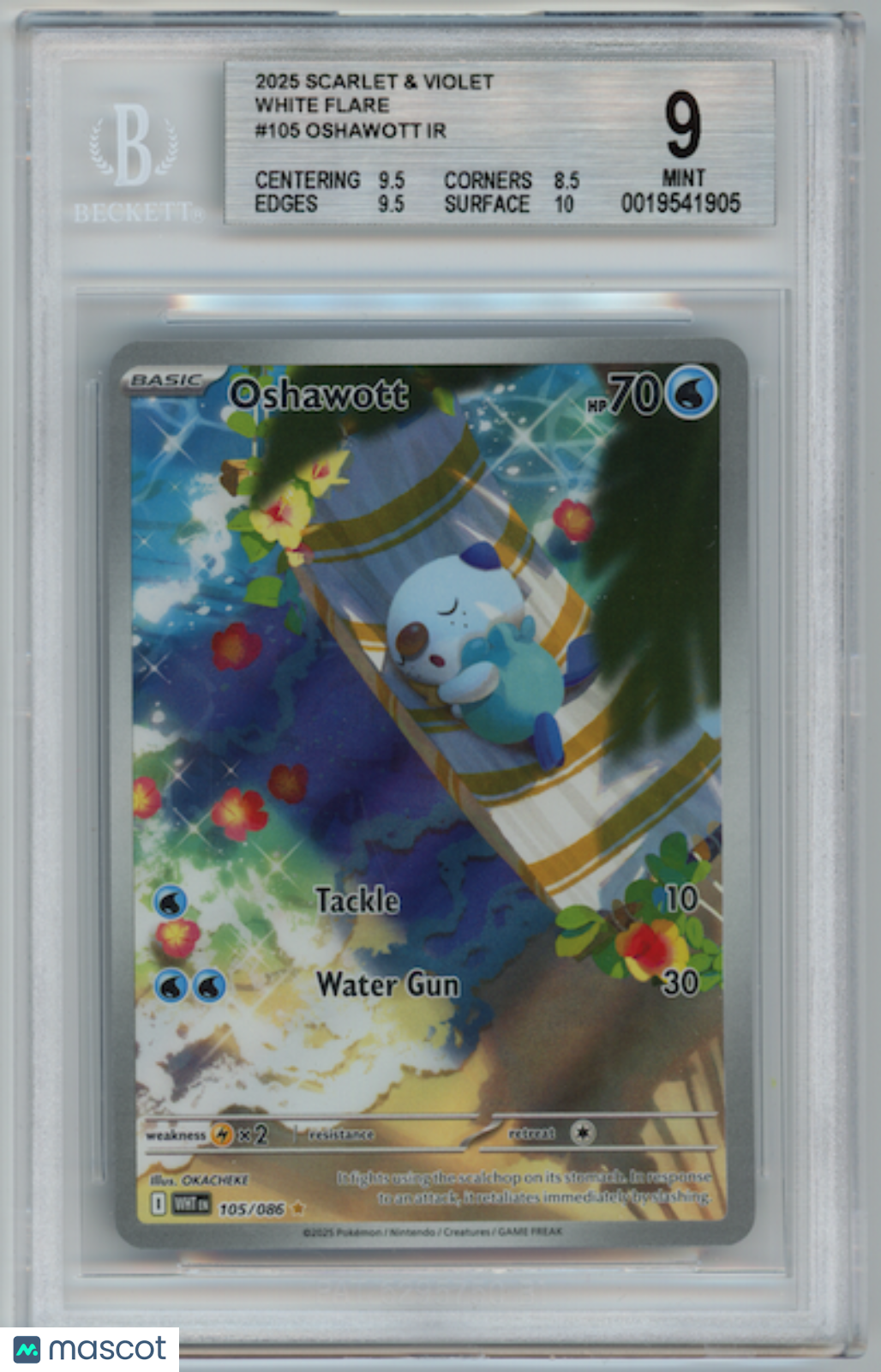OSHAWOTT 2025 Pokemon Scarlet Violet White Flare #105 Illustration Rare BGS 9