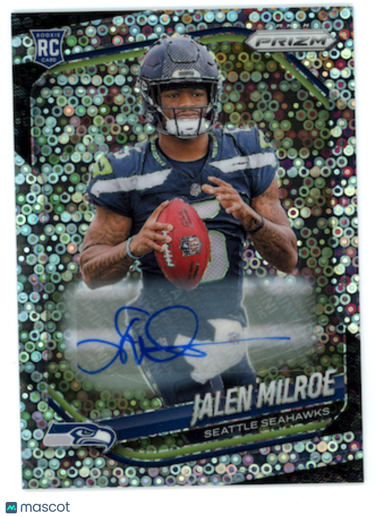 JALEN MILROE 2025 Panini Prizm No Huddle Rookie Auto Silver Disco #317 Seahawks