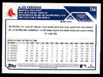 ALEX VERDUGO 2023 Topps Series 1 1st Edition Pink /10 #146 Red Sox