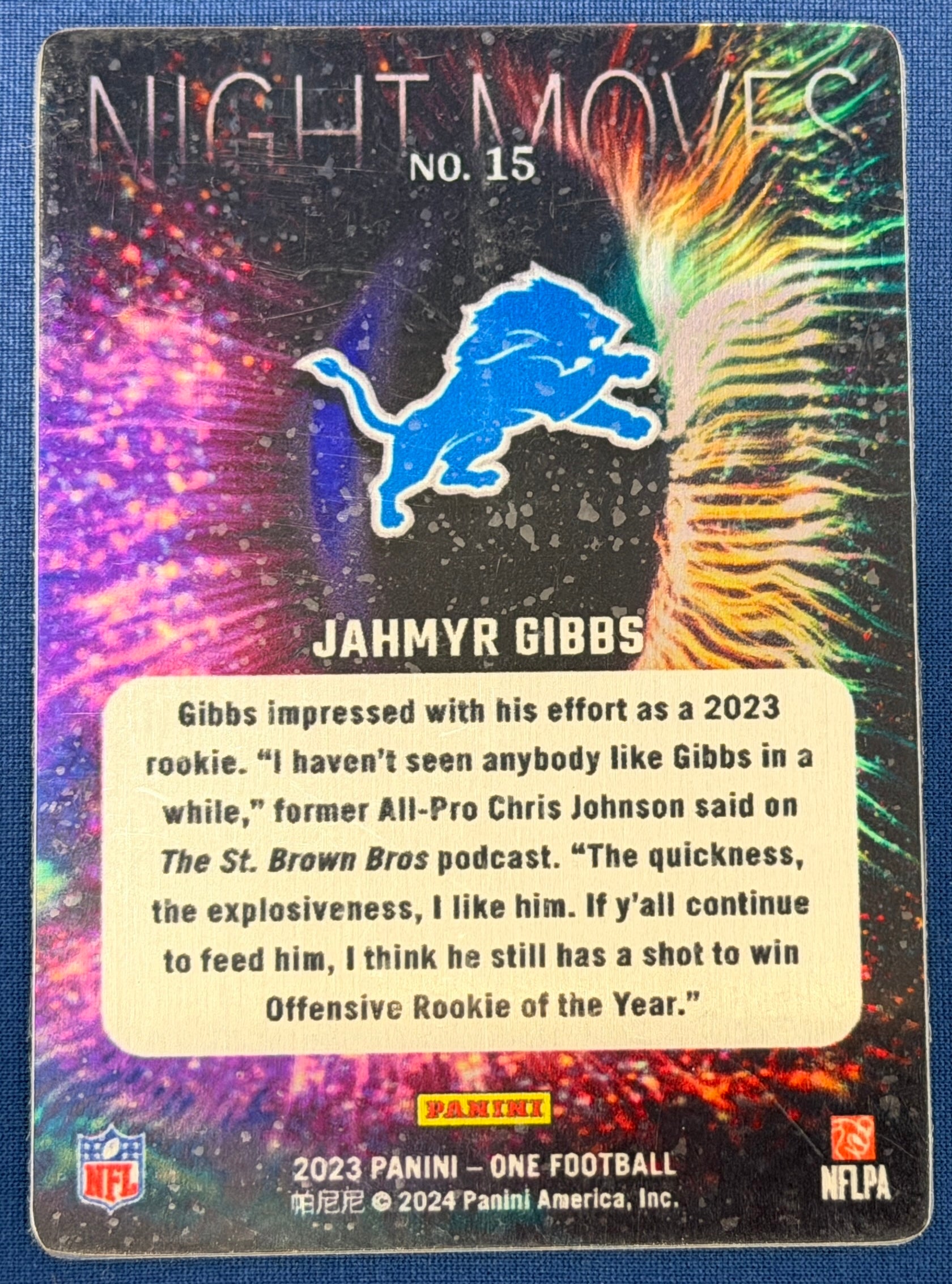 JAHMYR GIBBS 2023 Panini One Night Moves Metal Rookie Case Hit SSP #15 Lions