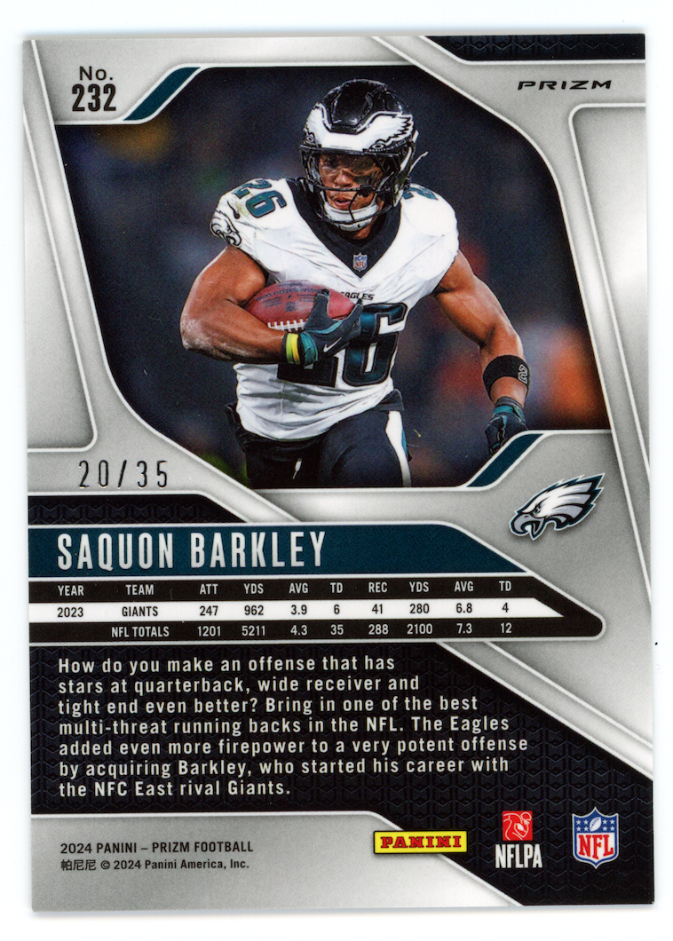 SAQUON BARKLEY 2024 Panini Prizm Red Shimmer FOTL /35 #232 Eagles