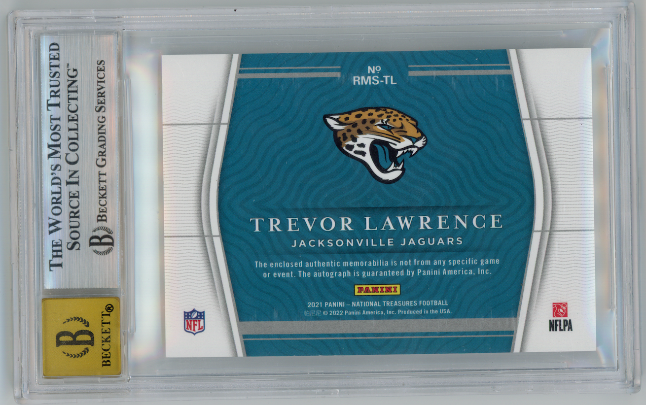 TREVOR LAWRENCE 2021 National Treasures Rookie Patch Auto /99 #RMS-TL BGS 8.5
