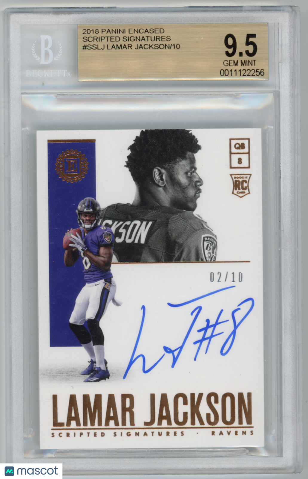 LAMAR JACKSON 2018 Panini Encased Scripted Signatures /10 #SSLJ BGS 9.5 Auto 10