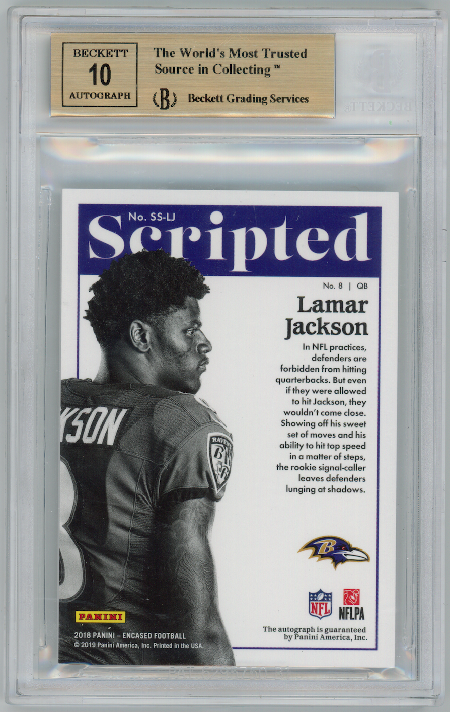 LAMAR JACKSON 2018 Panini Encased Scripted Signatures /10 #SSLJ BGS 9.5 Auto 10