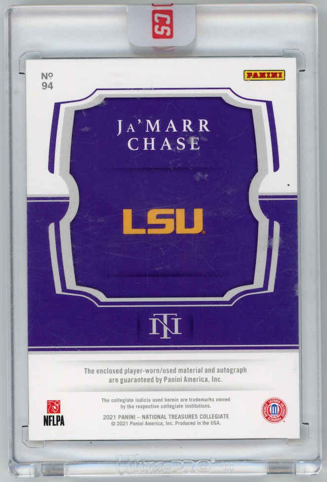JA'MARR CHASE 2021 National Treasures Collegiate Rookie Patch Auto Gold /10 #94