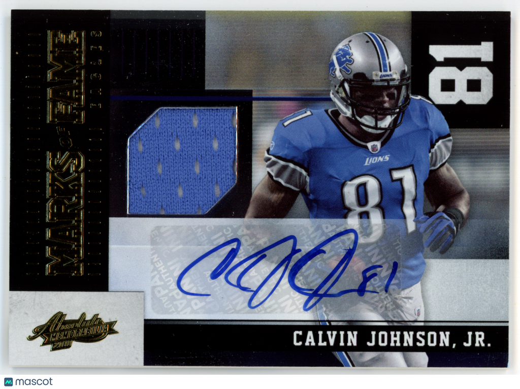 CALVIN JOHNSON 2010 Panini Absolute Marks of Fame Patch Auto /10 #5 Lions