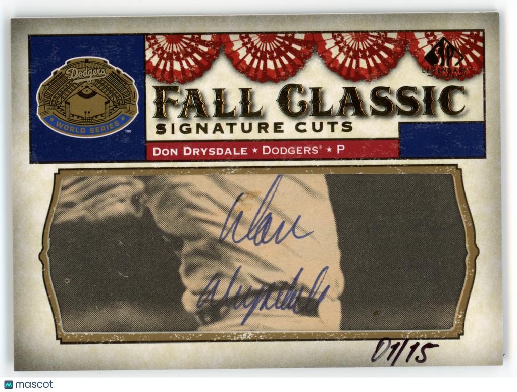 DON DRYSDALE 2008 Upper Deck SP Legendary Cuts Fall Classic Cut Auto /15 #FCC-DD