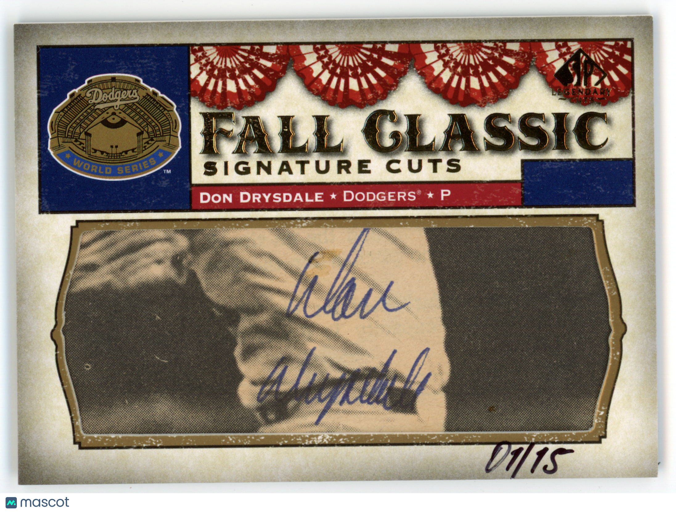 DON DRYSDALE 2008 Upper Deck SP Legendary Cuts Fall Classic Cut Auto /15 #FCC-DD