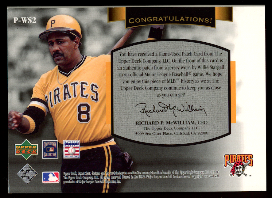 WILLIE STARGELL 2003 Upper Deck Sweet Spot Classic Game Used Patch /137 #P-WS2