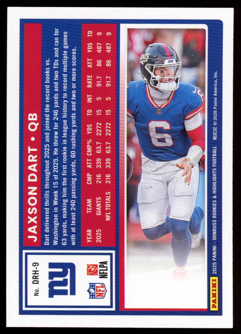 JAXSON DART 2025 Donruss Rookies & Highlights The Rookies Blue /25 #DRH-9 Giants