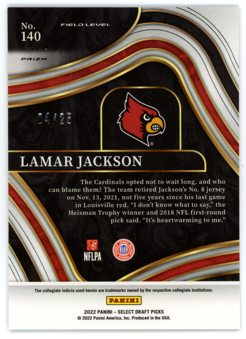 LAMAR JACKSON 2022 Panini Select Draft Picks Tie-Dye Prizm /25 #140 Louisville
