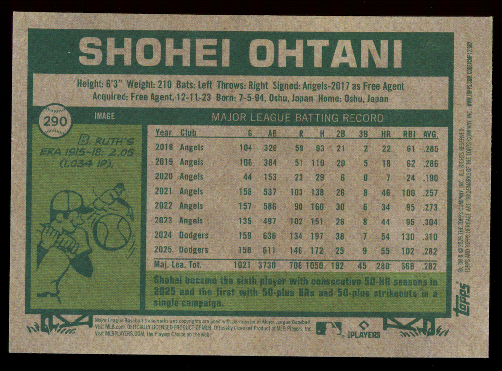 SHOHEI OHTANI 2026 Topps Heritage Image Variation SSP #290 Dodgers
