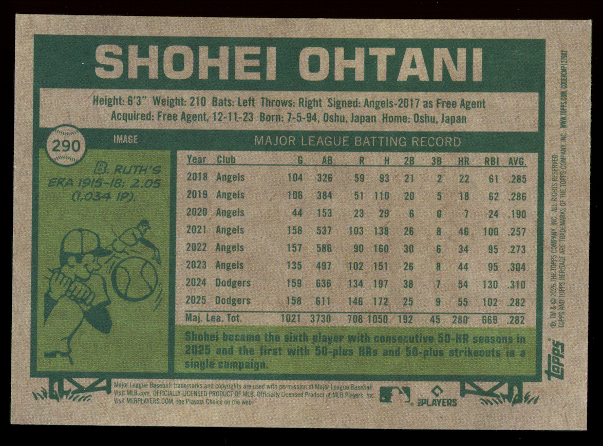SHOHEI OHTANI 2026 Topps Heritage Image Variation SSP #290 Dodgers