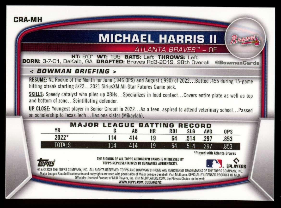 MICHAEL HARRIS II 2023 Bowman Chrome Rookie Auto Green Refractor /99 #CRA-MH