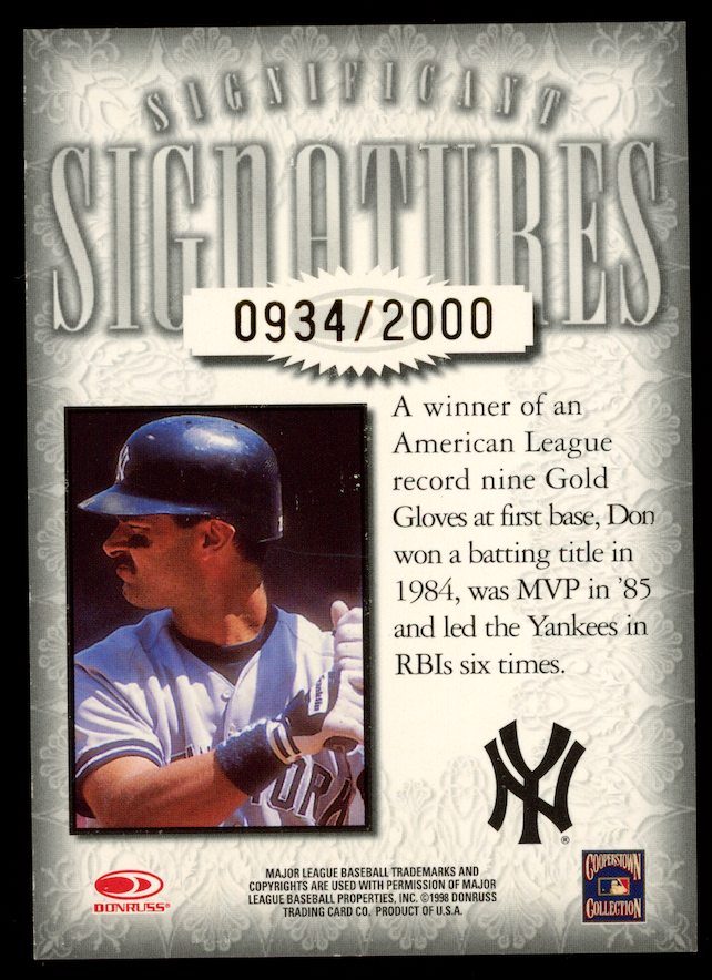 DON MATTINGLY 1998 Donruss Signature Series Significant Signatures Auto /2000