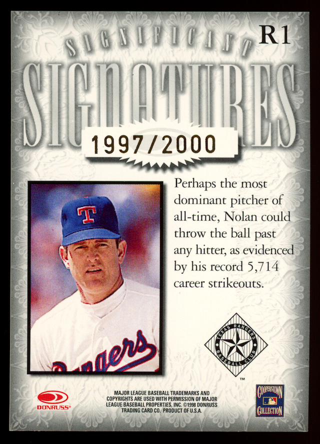 NOLAN RYAN 1998 Donruss Signature Series Significant Signatures Auto /2000 #R1