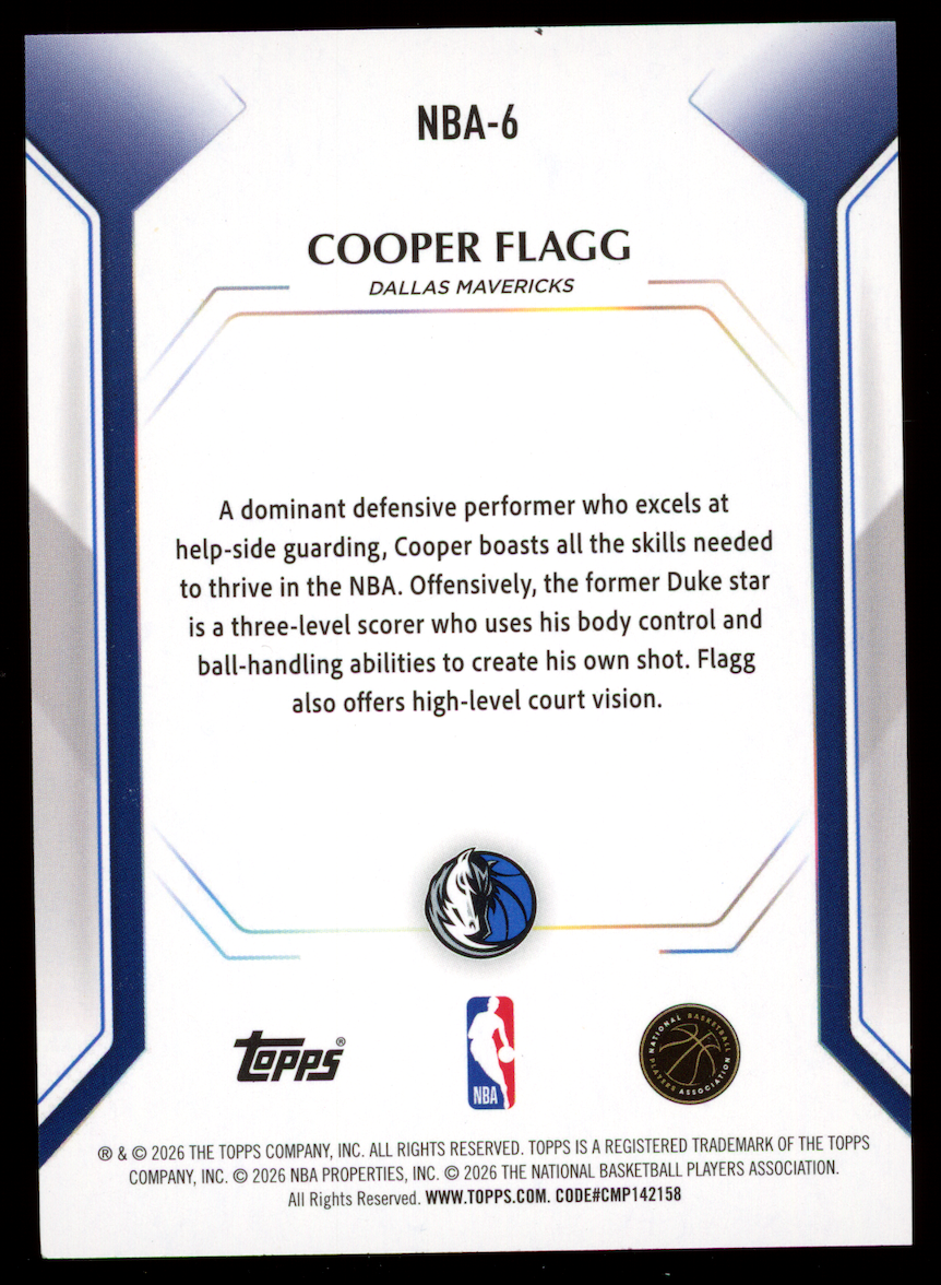 COOPER FLAGG 2026 Topps Collector Kit Rookie Wave #NBA-6 Mavericks