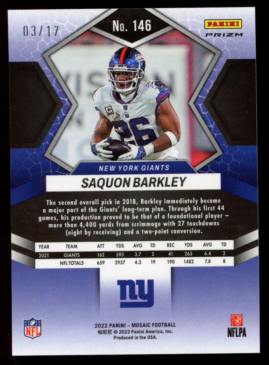 SAQUON BARKLEY 2022 Panini Mosaic Gold Wave Prizm /17 #146 Giants