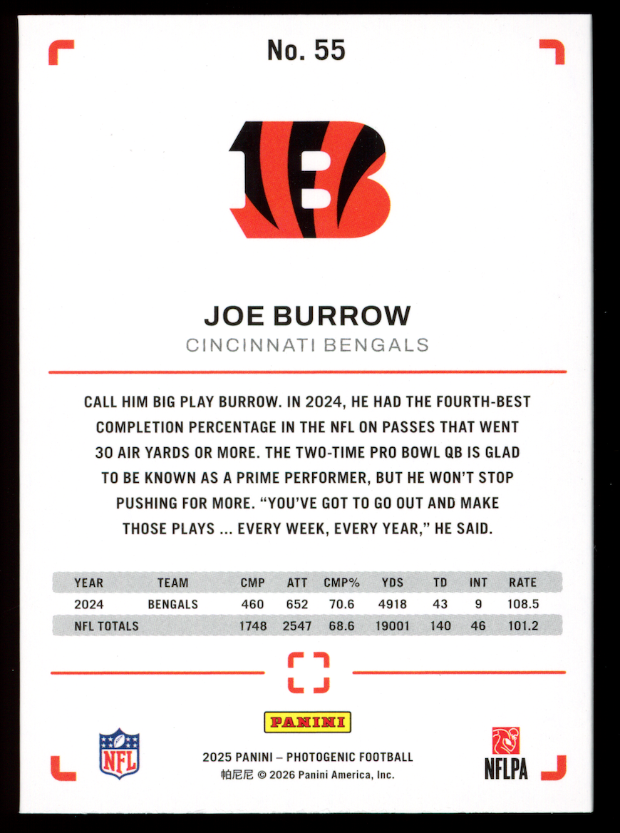 JOE BURROW 2025 Panini Photogenic Green Parallel /25 #55 Bengals