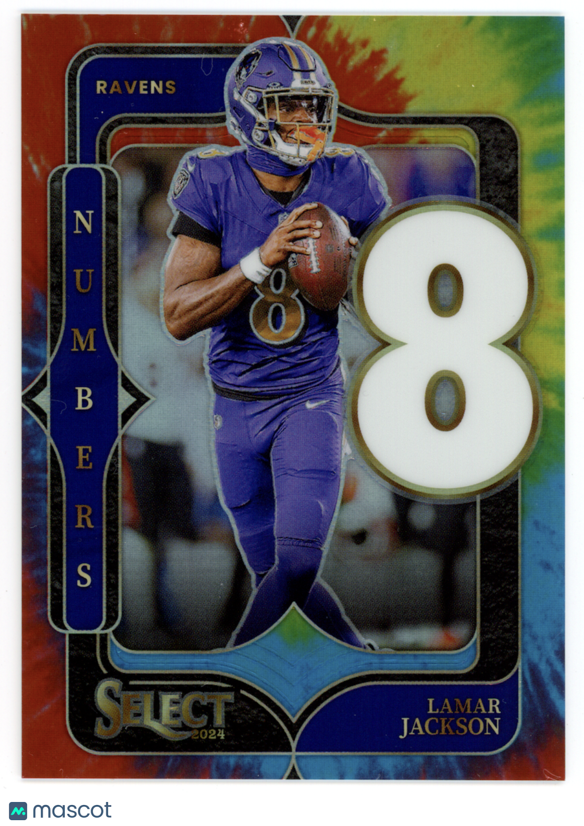 LAMAR JACKSON 2024 Panini Select Numbers Tie-Dye Prizm /25 #11 Ravens