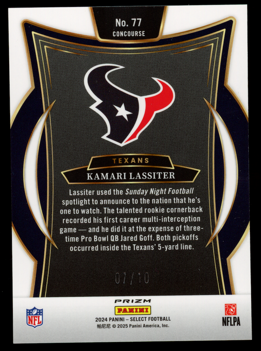 KAMARI LASSITER 2025 Panini Select Rookie Gold Shock Prizm /10 #77 Texans