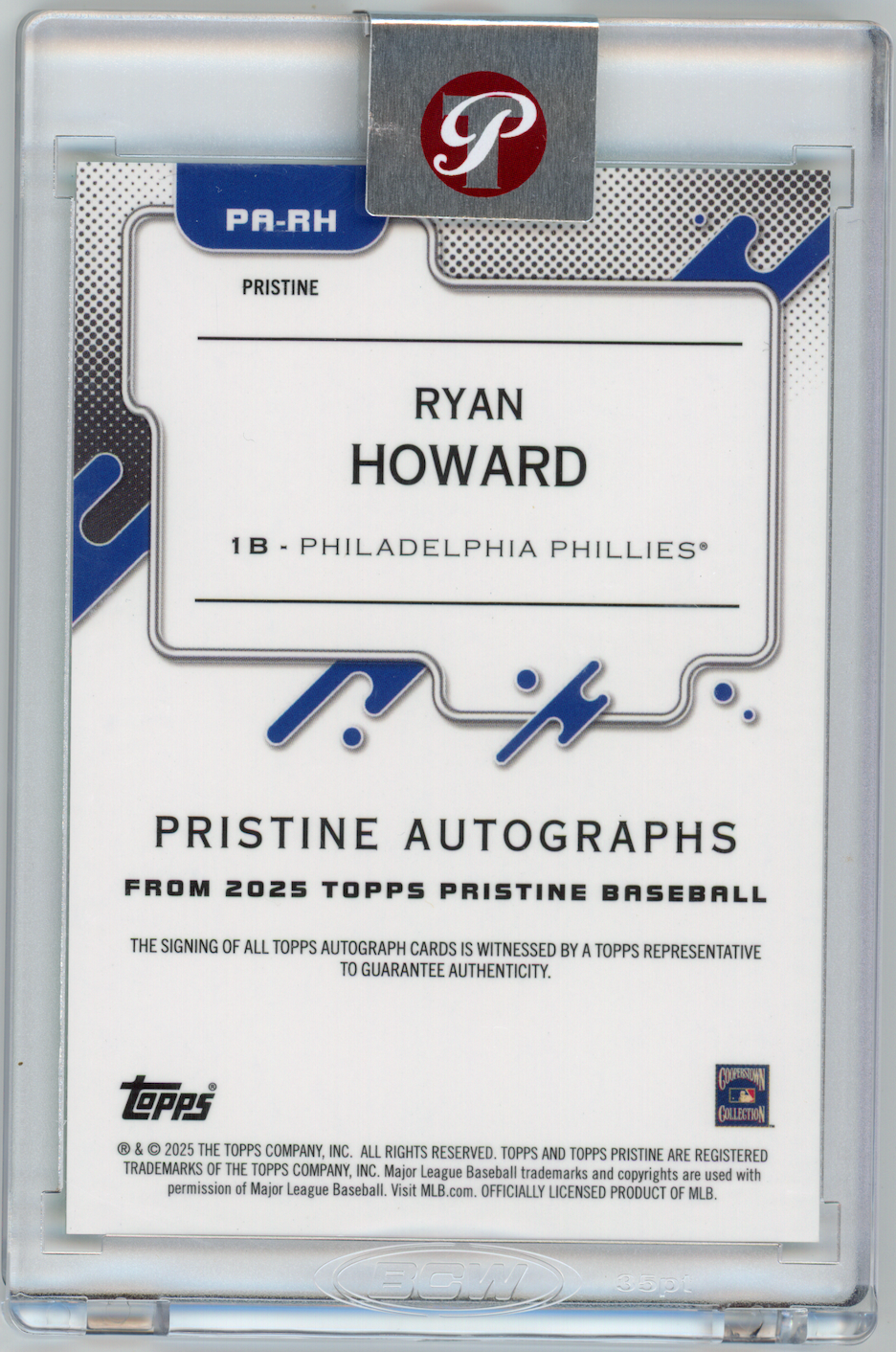 RYAN HOWARD 2025 Topps Pristine Auto Green Refractor /150 #PA-RH Phillies
