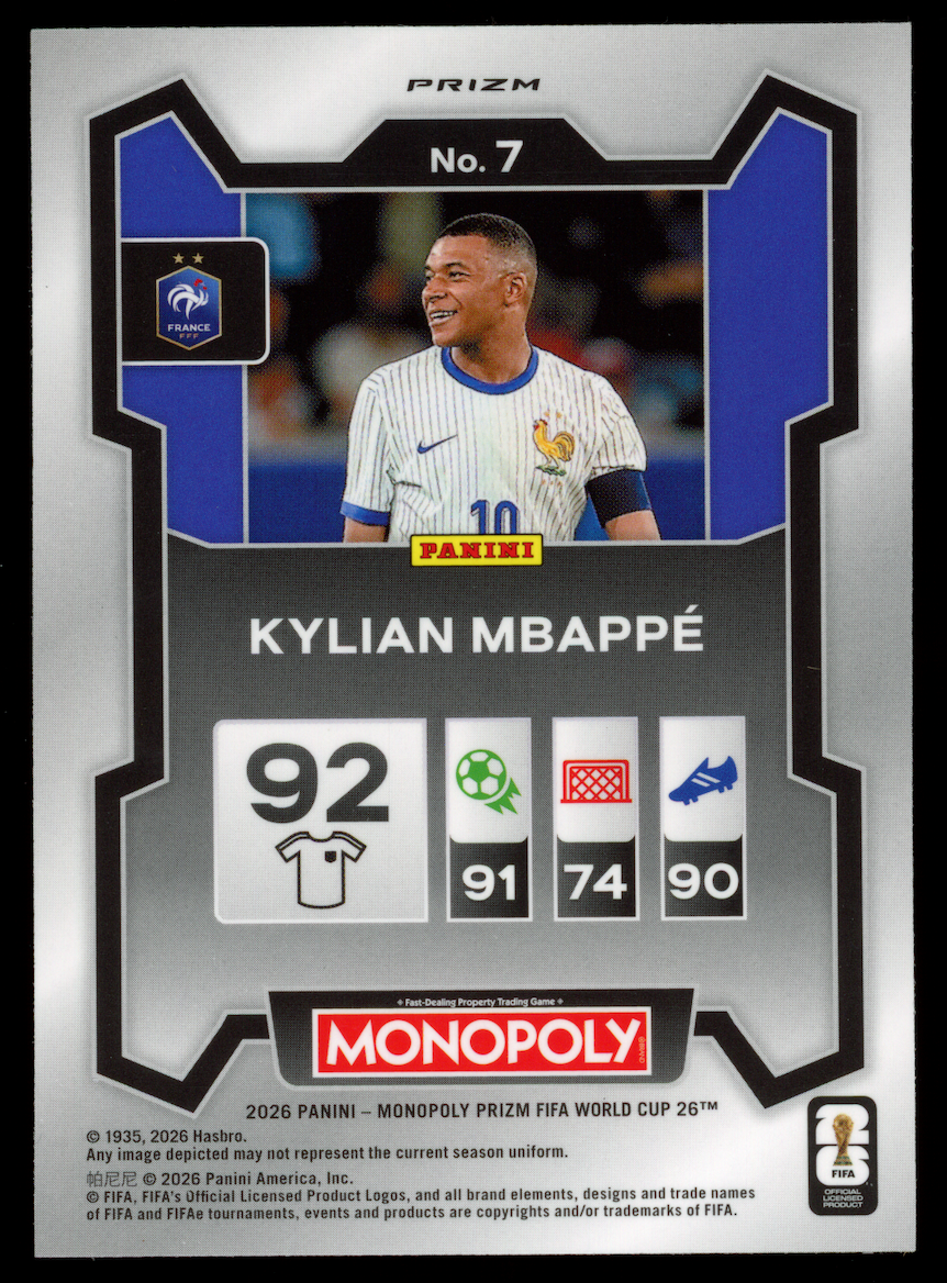 KYLIAN MBAPPE 2026 Monopoly Prizm FIFA World Cup Boardwalk Blue Tiger Stripe SSP