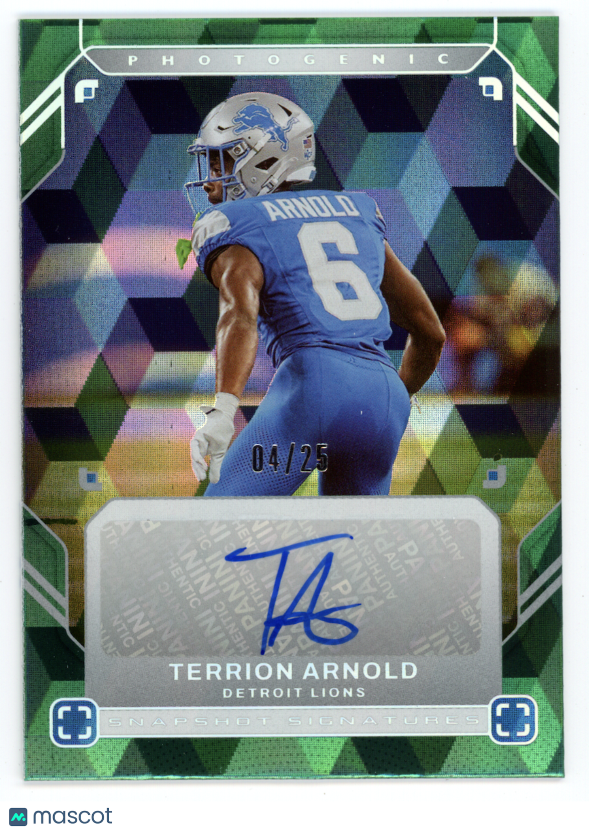TERRION ARNOLD 2025 Panini Photogenic Snapshot Signatures Auto Green /25 Lions