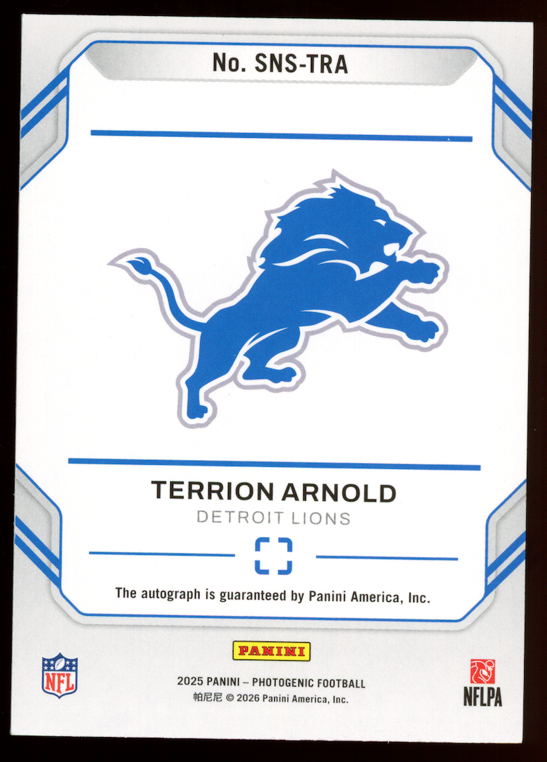 TERRION ARNOLD 2025 Panini Photogenic Snapshot Signatures Auto Green /25 Lions