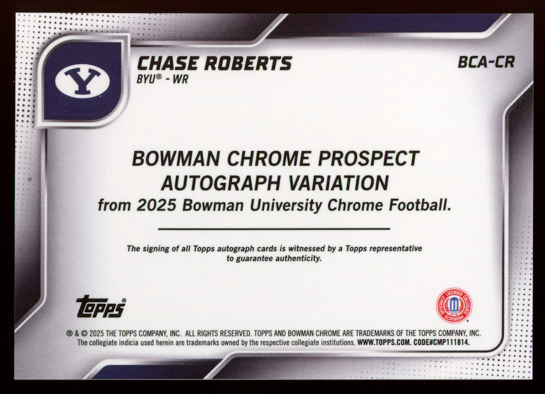 CHASE ROBERTS 2025 Bowman U Chrome 1st Prospect Auto Gold Refractor /50 BYU