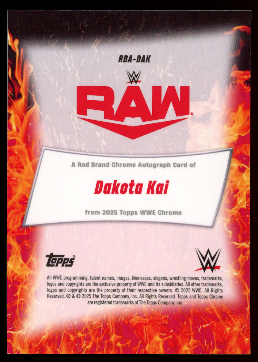 DAKOTA KAI 2025 Topps WWE Chrome Red Brand Auto Orange Refractor /25 #RBA-DAK