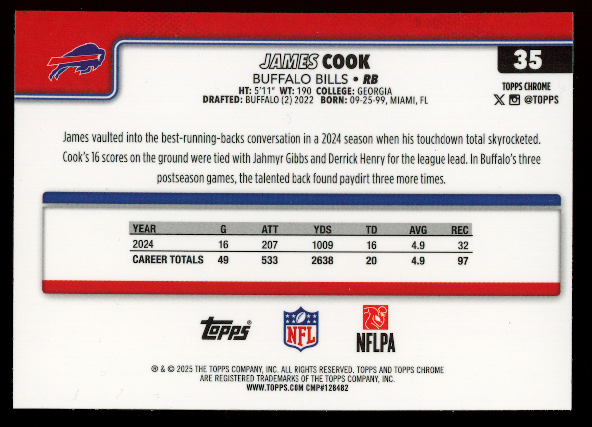 JAMES COOK 2025 Topps Chrome Lightboard Logo Refractor SSP #35 Bills