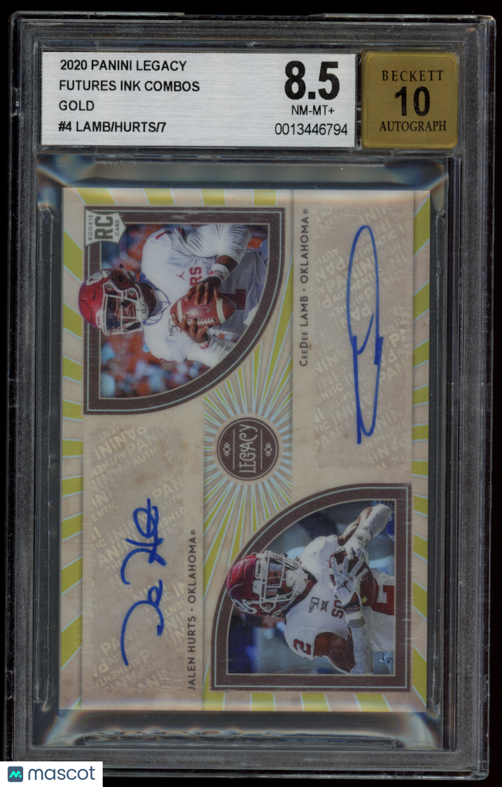 JALEN HURTS CEEDEE LAMB 2020 Panini Legacy Rookie Futures Ink Combo Gold Auto /7