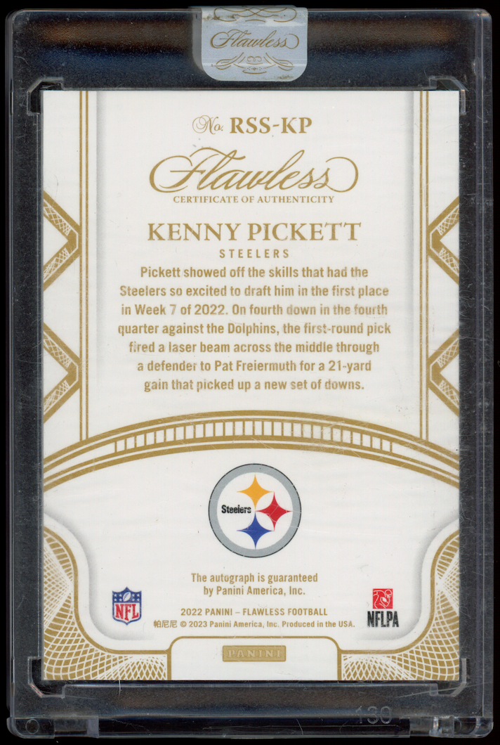 KENNY PICKETT 2022 Panini Flawless Rookie Auto Gold /20 #RSS-KP Steelers