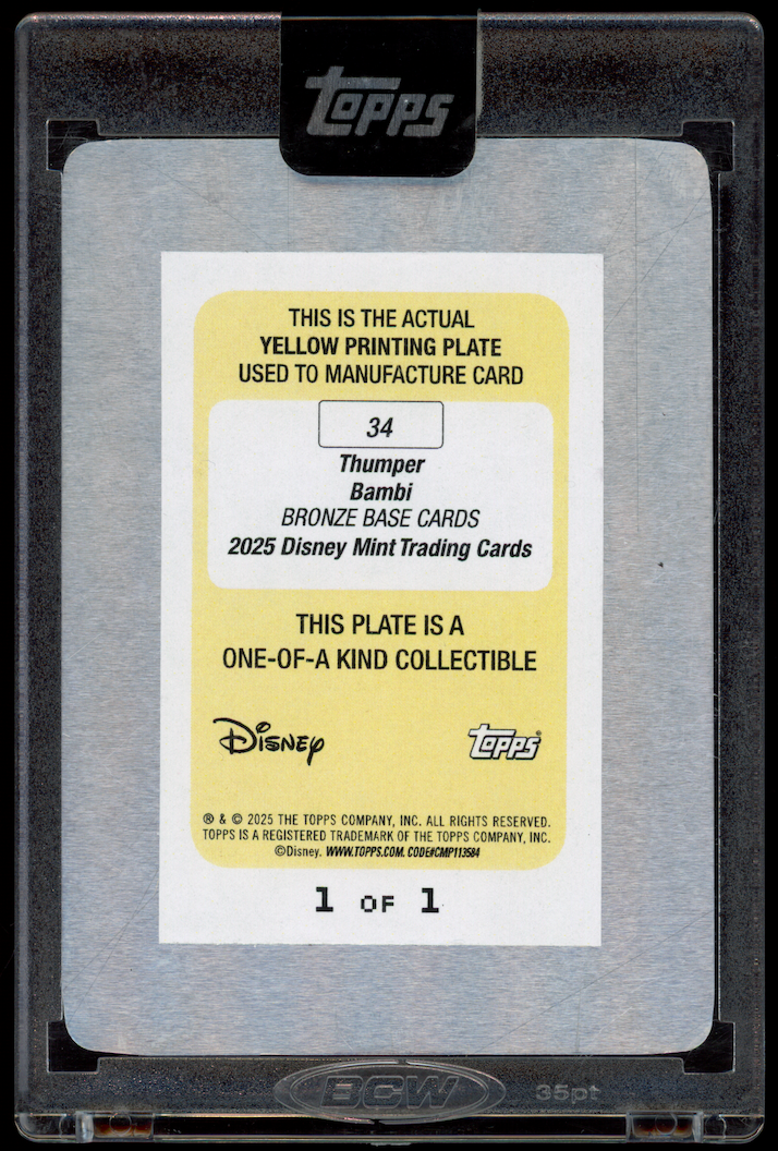 THUMPER 2025 Topps Disney Mint Bronze Base Yellow Printing Plate 1/1 #34 Bambi