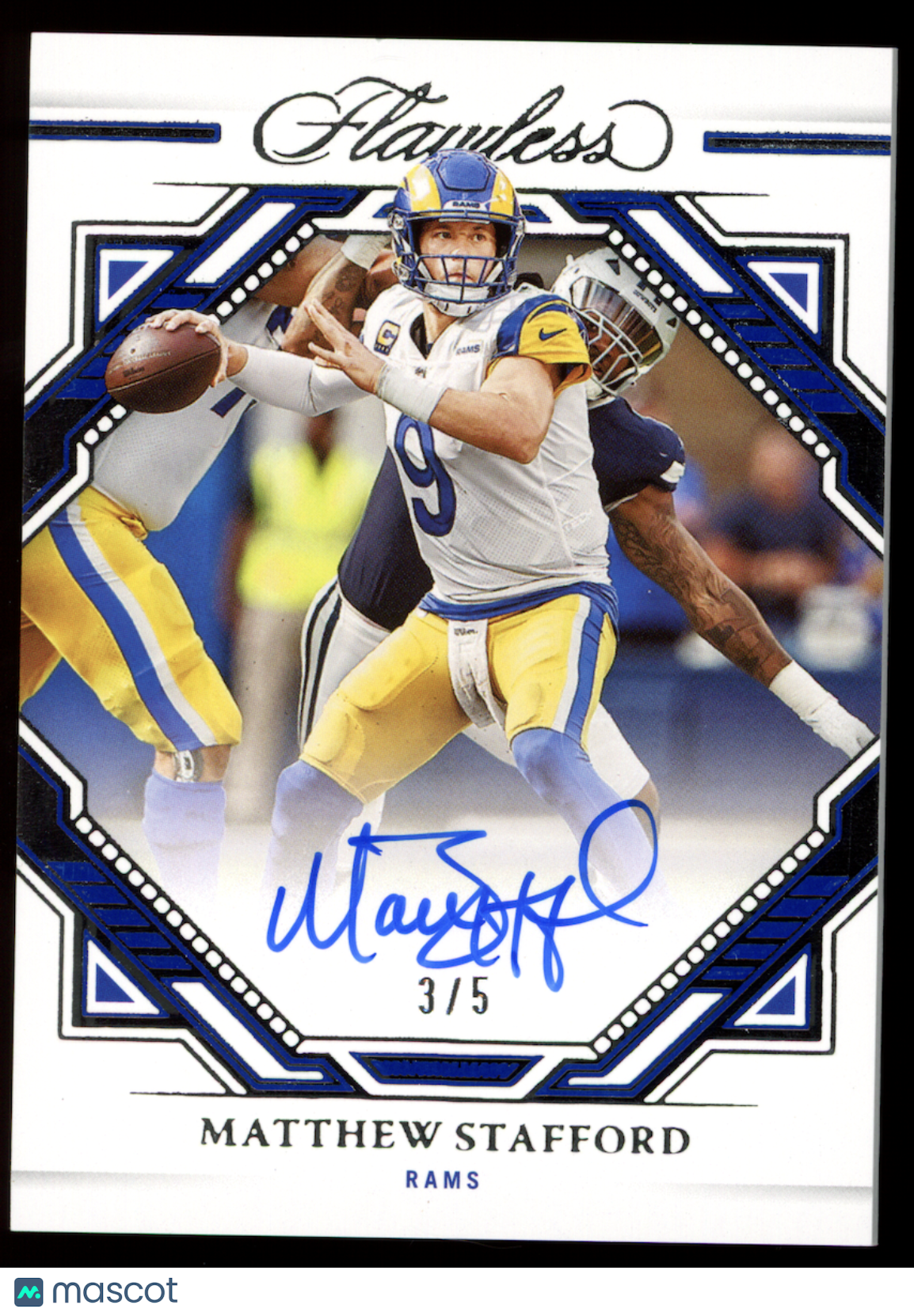 MATTHEW STAFFORD 2022 Panini Flawless Frame Auto Sapphire /5 #FFS-MS Rams