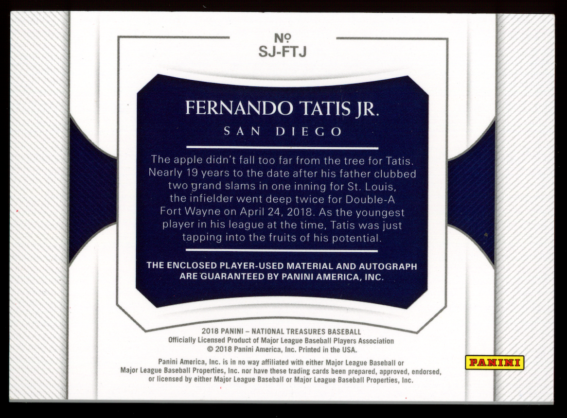 FERNANDO TATIS JR. 2018 Panini National Treasures Patch Auto /25 #SJ-FTJ Padres