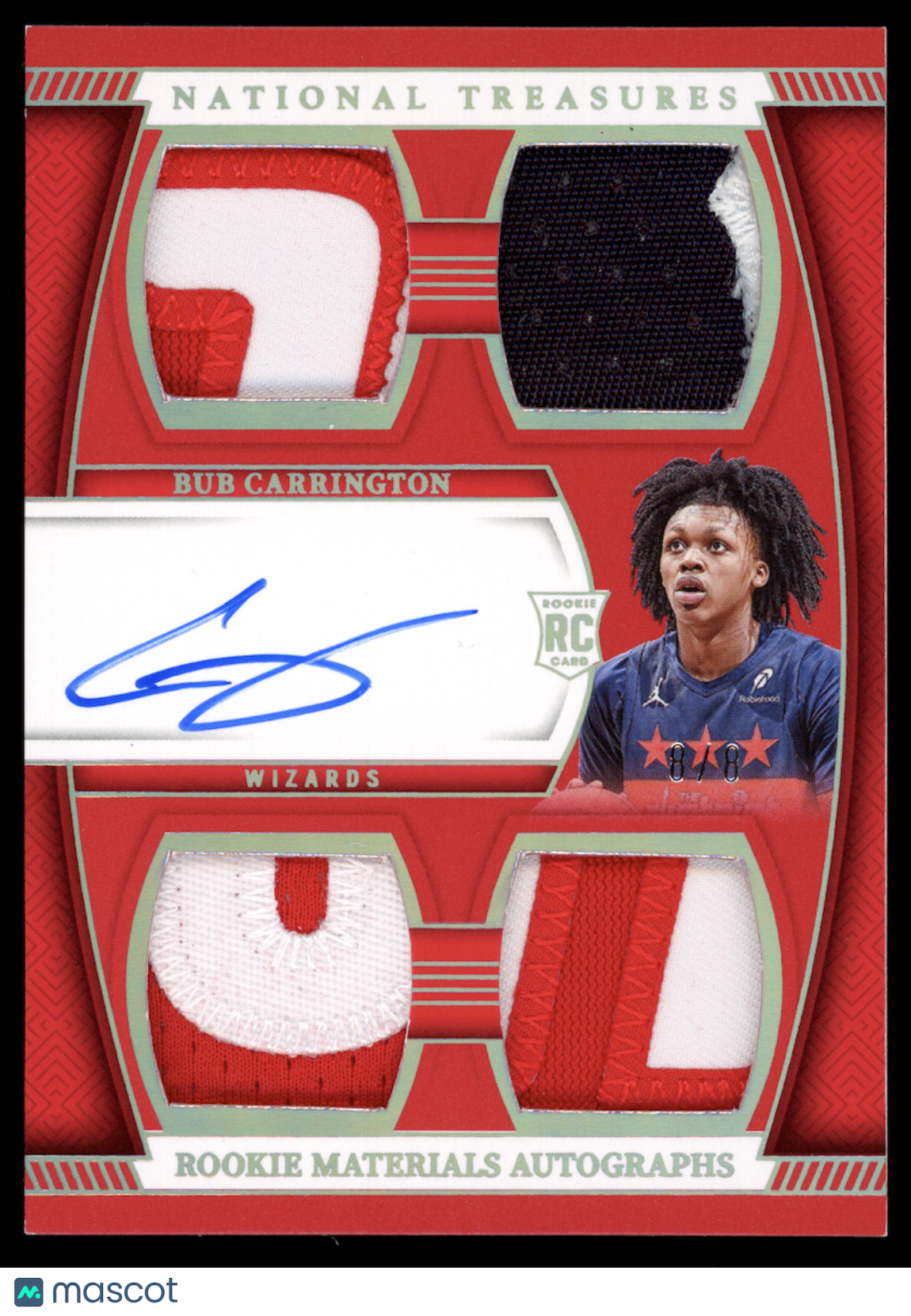 BUB CARRINGTON 2024-25 Panini National Treasures Rookie Quad Patch Auto Red /8