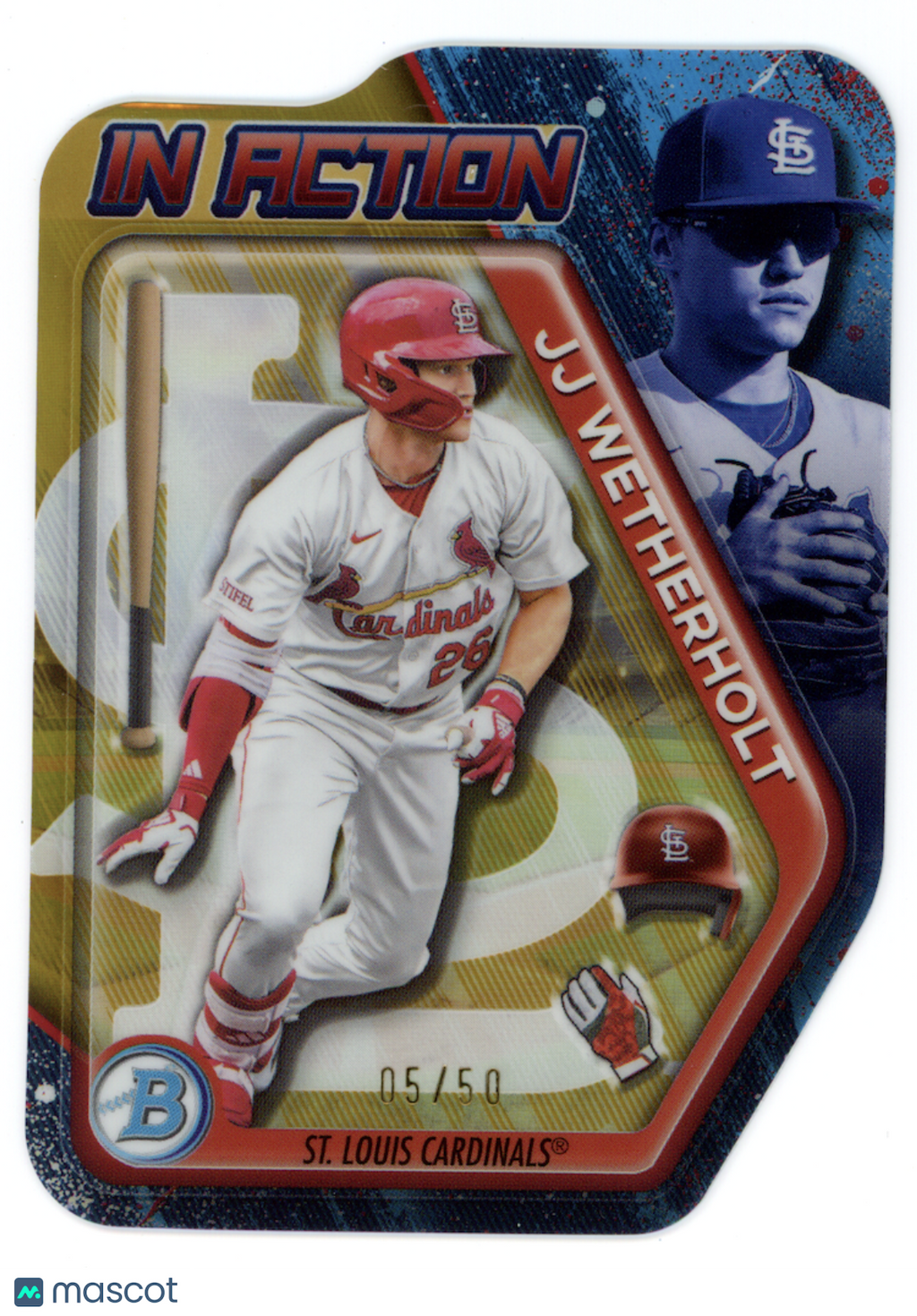 JJ WETHERHOLT 2025 Bowman Chrome In Action Gold Refractor /50 #BIA-25 Cardinals