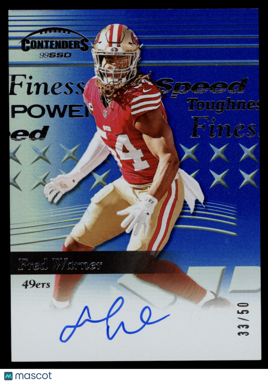 FRED WARNER 2024 Panini Contenders Auto Blue /50 #CS-FWR 49ers