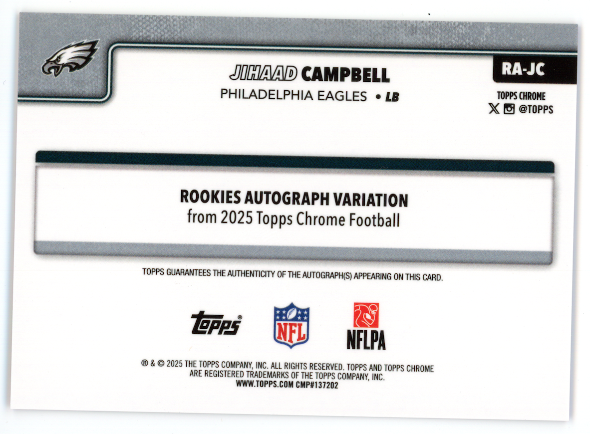 JIHAAD CAMPBELL 2025 Topps Chrome Rookie Auto Pink Lava Refractor /250 #RA-JC
