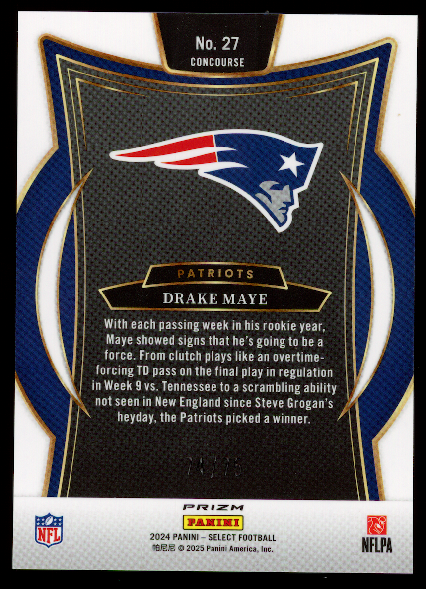 DRAKE MAYE 2025 Panini Select Concourse Rookie Purple Prizm /75 #27 Patriots