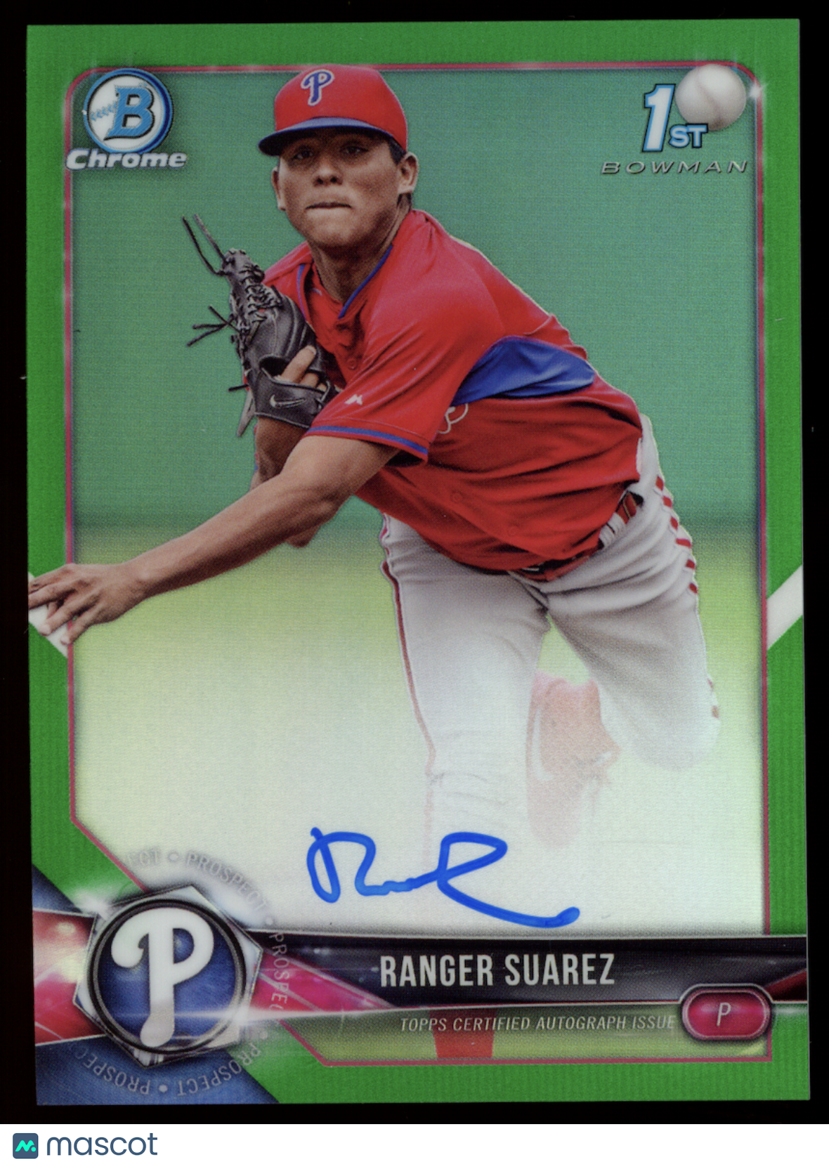 RANGER SUAREZ 2018 Bowman Chrome 1st Auto Green Refractor /99 #CPA-RS Phillies
