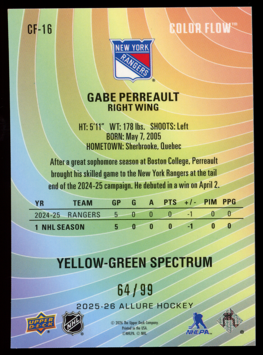 GABE PERREAULT 2025-26 UD Allure Color Flow Yellow Green Spectrum /99 #CF-16