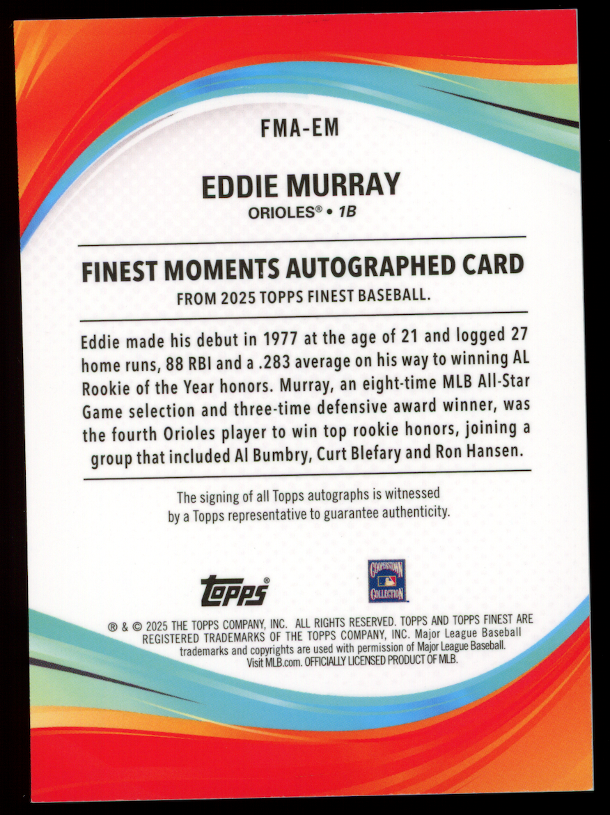 EDDIE MURRAY 2025 Topps Finest Moments Auto Gold Refractor /50 #FMA-EM Orioles