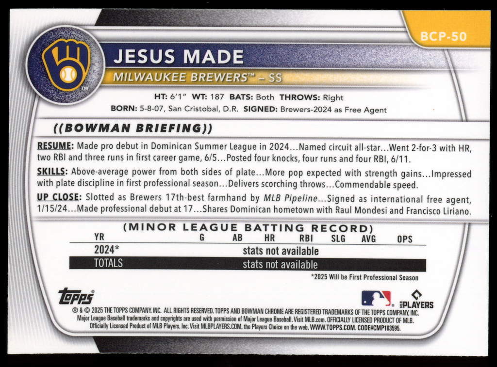 JESUS MADE 2025 Bowman Chrome Mega Image Variation Mojo Refractor #BCP-50