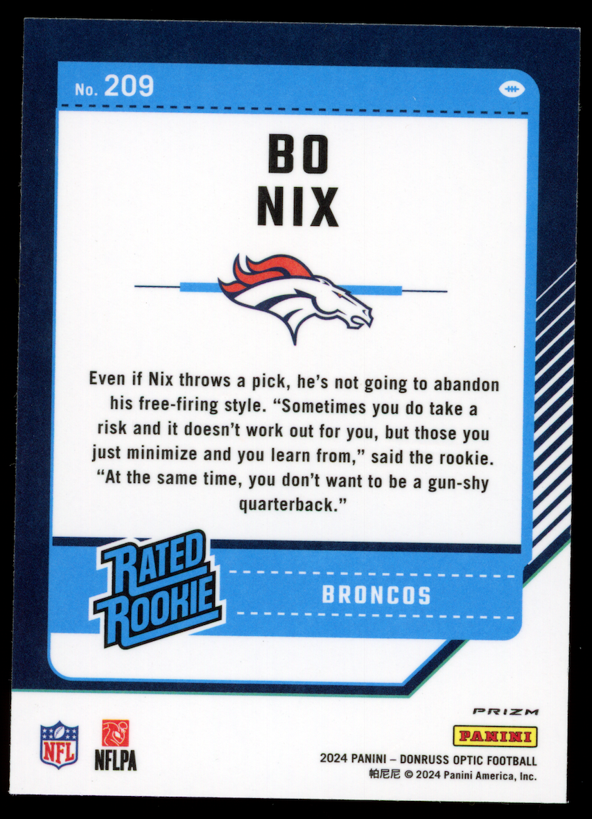 BO NIX 2024 Panini Donruss Optic Rated Rookie Holo Prizm #209 Broncos