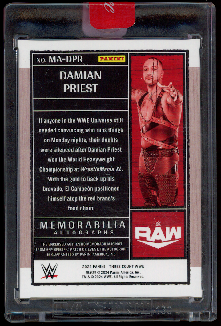DAMIAN PRIEST 2024 Panini Three Count WWE Material Patch Auto /149 #MA-DPR