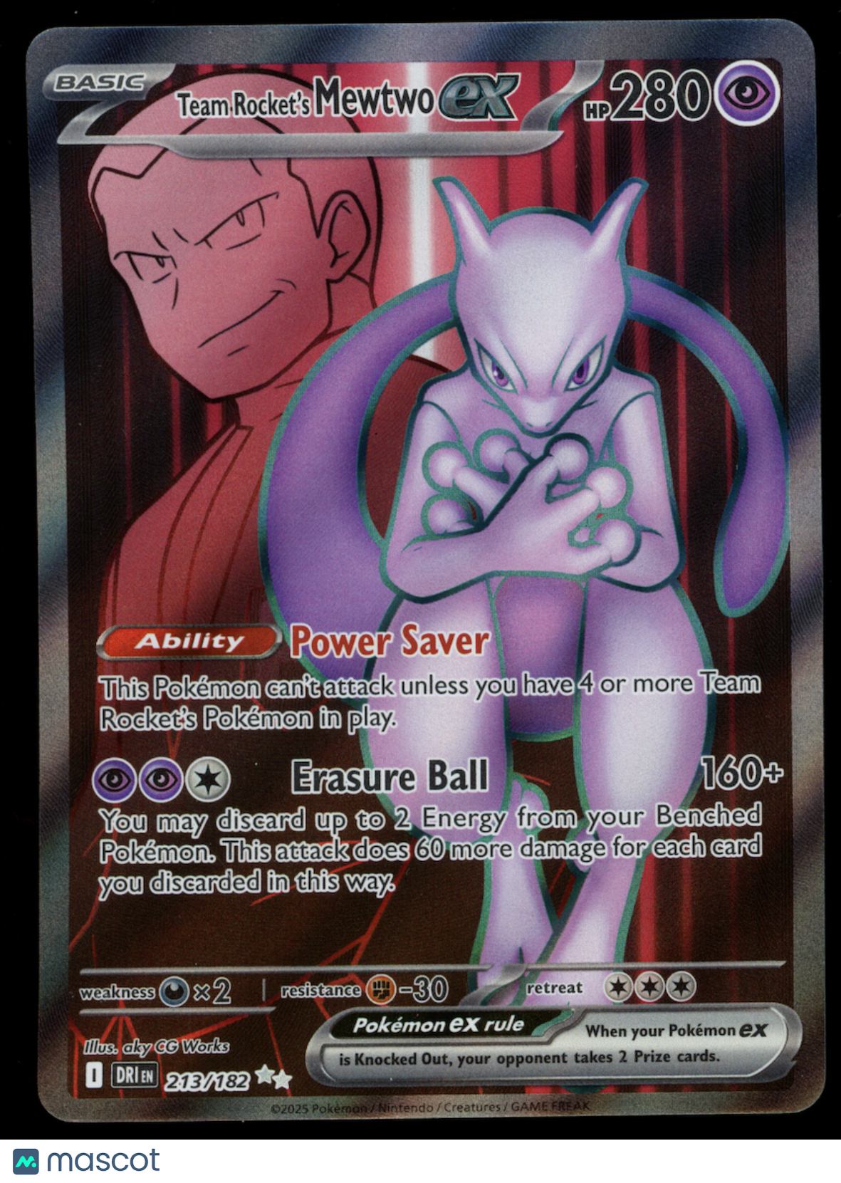 TEAM ROCKET'S MEWTWO EX Pokemon S&V Destined Rivals #213 Ultra Rare